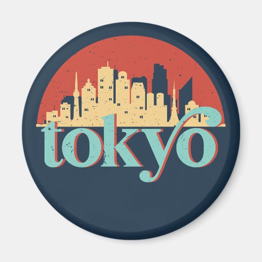Tokyo Japan City Skyline Retro Travel Art Magneet (Voorkant)