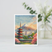 Tokyo Japan Cityscape Waterverf Souvenir Feestdagenkaart (Staand voorkant)
