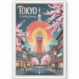 Tokyo Japan Illustratie Reis Kunst Vintage Sticker