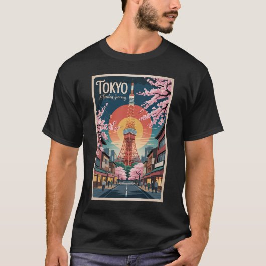Tokyo Japan Illustration Travel Art Vintage T-shirt (Voorkant)