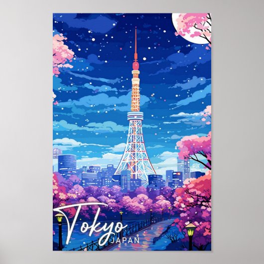 Tokyo Japan Kunst Reizen Illustratie Poster (Voorkant)