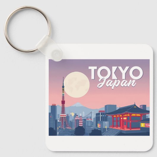 Tokyo Japan Pastel Travel Design Sleutelhanger (Voorkant)