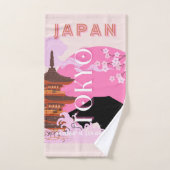 Tokyo Japan Reiskunst, Retro Reiskunst, Roze Bad Handdoek (Handdoek)