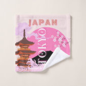 Tokyo Japan Reiskunst, Retro Reiskunst, Roze Bad Handdoek (Wasdoekje)