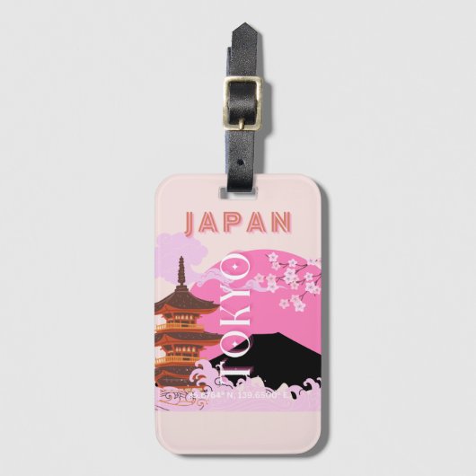Tokyo Japan Reiskunst, Retro Reiskunst, Roze Bagagelabel (Voorkant (verticaal))