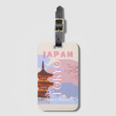 Tokyo Japan Reiskunst, Retro Reiskunst, Roze Bagagelabel (Voorkant (verticaal))