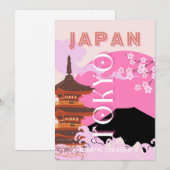 Tokyo Japan Reiskunst, Retro Reiskunst, Roze Feestdagenkaart (Voorkant / Achterkant)