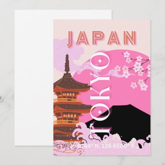 Tokyo Japan Reiskunst, Retro Reiskunst, Roze Feestdagenkaart (Voorkant / Achterkant)