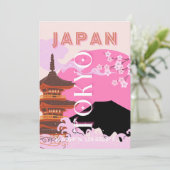 Tokyo Japan Reiskunst, Retro Reiskunst, Roze Feestdagenkaart (Staand voorkant)