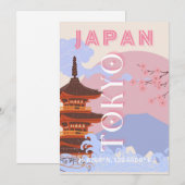 Tokyo Japan Reiskunst, Retro Reiskunst, Roze Feestdagenkaart (Voorkant / Achterkant)