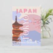 Tokyo Japan Reiskunst, Retro Reiskunst, Roze Feestdagenkaart (Staand voorkant)