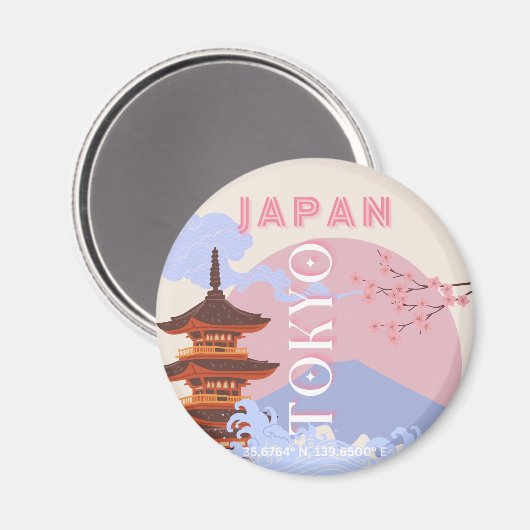 Tokyo Japan Reiskunst, Retro Reiskunst, Roze Magneet (Voorkant / Achterkant)