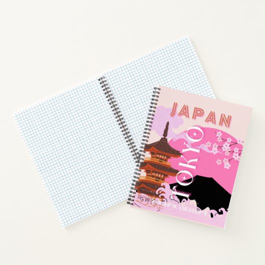 Tokyo Japan Reiskunst, Retro Reiskunst, Roze Notitieboek (Binnen)