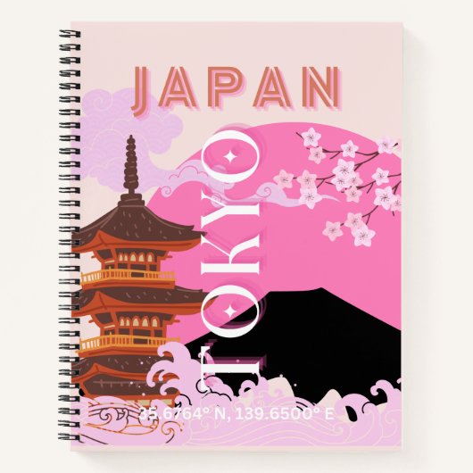 Tokyo Japan Reiskunst, Retro Reiskunst, Roze Notitieboek (Voorkant)
