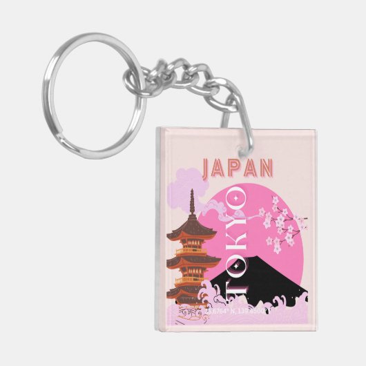 Tokyo Japan Reiskunst, Retro Reiskunst, Roze Sleutelhanger (Voorkant Links)