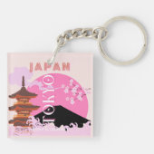 Tokyo Japan Reiskunst, Retro Reiskunst, Roze Sleutelhanger (Achterkant)