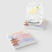 Tokyo Japan Reiskunst, Retro Reiskunst, Roze Stenen Onderzetter (Zijkant)