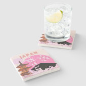 Tokyo Japan Reiskunst, Retro Reiskunst, Roze Stenen Onderzetter (Zijkant)