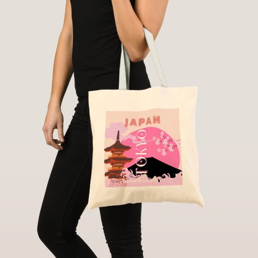 Tokyo Japan Reiskunst, Retro Reiskunst, Roze Tote Bag (Voorkant (product))