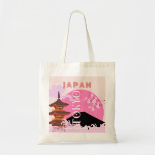 Tokyo Japan Reiskunst, Retro Reiskunst, Roze Tote Bag
