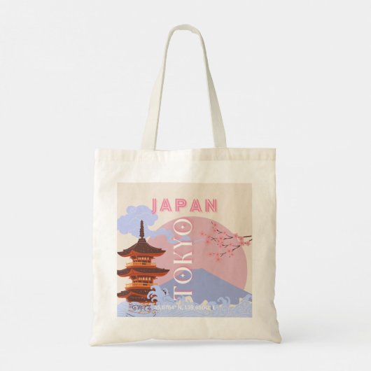 Tokyo Japan Reiskunst, Retro Reiskunst, Roze Tote Bag (Achterkant)