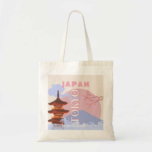 Tokyo Japan Reiskunst, Retro Reiskunst, Roze Tote Bag (Voorkant)