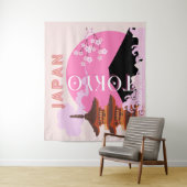 Tokyo Japan Reiskunst, Retro Reiskunst, Roze Wandkleed (In situ)