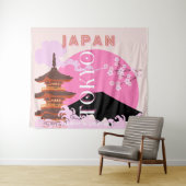 Tokyo Japan Reiskunst, Retro Reiskunst, Roze Wandkleed (In Situ (horizontaal))
