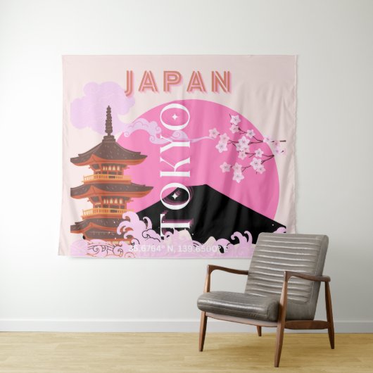 Tokyo Japan Reiskunst, Retro Reiskunst, Roze Wandkleed (In Situ (horizontaal))