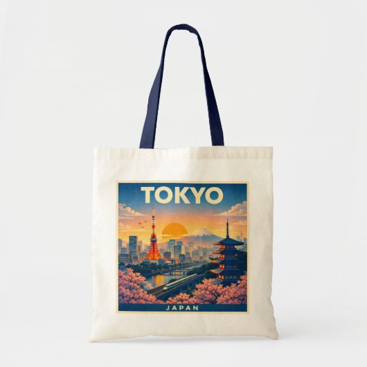 Tokyo Japan Reisposter Boodschappentas Tote Bag (Voorkant)