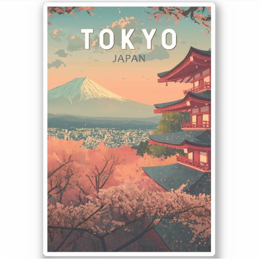 Tokyo Japan Reizen Kunst Vintage Sticker (Voorkant)