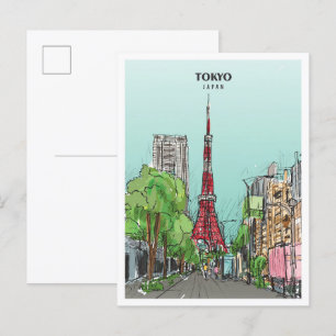 Tokyo Japan Sketch Art Vintage Travel Briefkaart