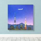 Tokyo Japan Skyline 80s Hiroshi Nagai Art Canvas Afdruk (Insitu (Houten vloer))