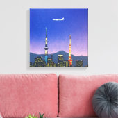 Tokyo Japan Skyline 80s Hiroshi Nagai Art Canvas Afdruk (Insitu (Woonkamer))