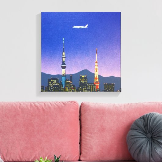 Tokyo Japan Skyline 80s Hiroshi Nagai Art Canvas Afdruk (Insitu (Woonkamer))
