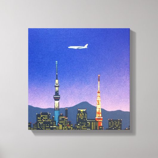 Tokyo Japan Skyline 80s Hiroshi Nagai Art Canvas Afdruk (Voorkant)