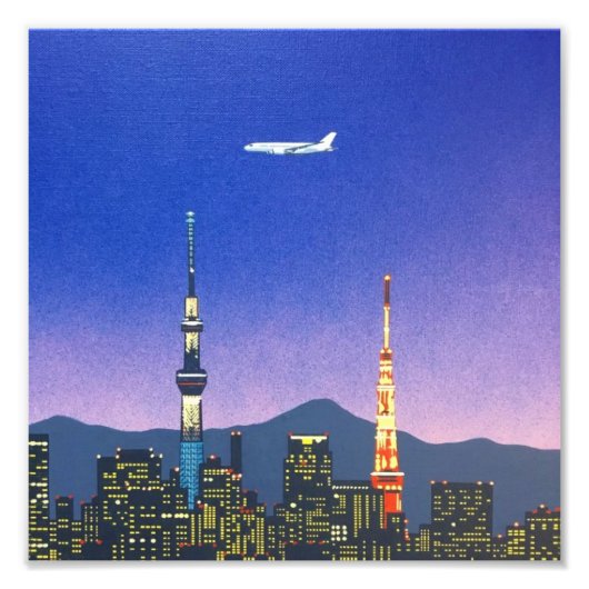 Tokyo Japan Skyline 80s Hiroshi Nagai Art Foto Afdruk (Voorkant)