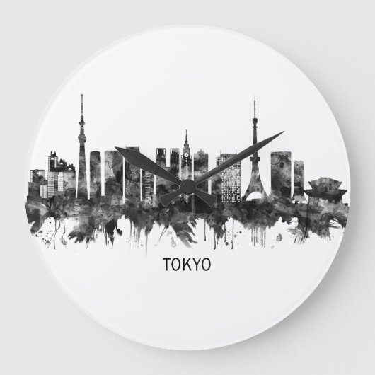 Tokyo Japan Skyline BW Grote Klok (Voorkant)