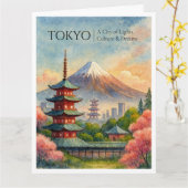 Tokyo Japan  Skyline Travel Wenskaart Kaart (Gele Bloem)