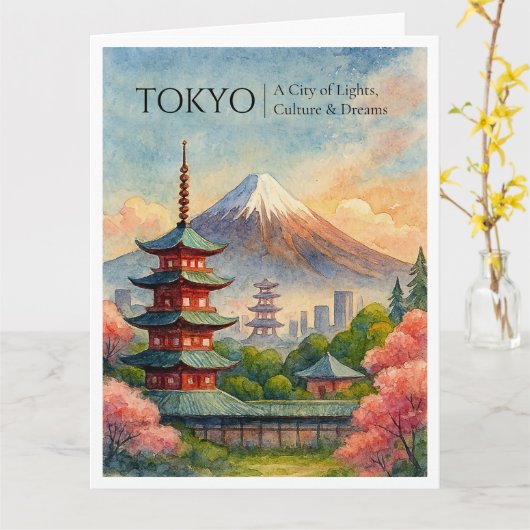 Tokyo Japan  Skyline Travel Wenskaart Kaart (Gele Bloem)