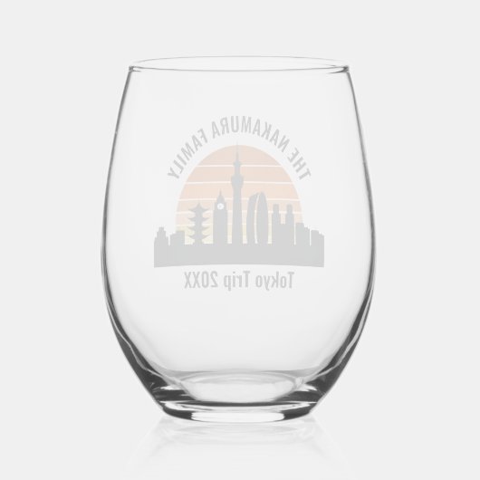 Tokyo Japan Sunset Custom Vakantie Souvenir Wijnglas Zonder Voet (Achterkant)