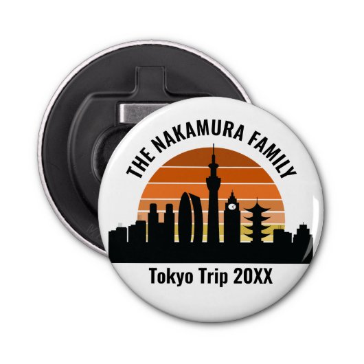 Tokyo Japan Sunset Gepersonaliseerde Vakantie Button Flesopener (Voorkant)