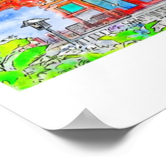 Tokyo Japan Travel Waterverf met de hand getekend Poster (Hoek)