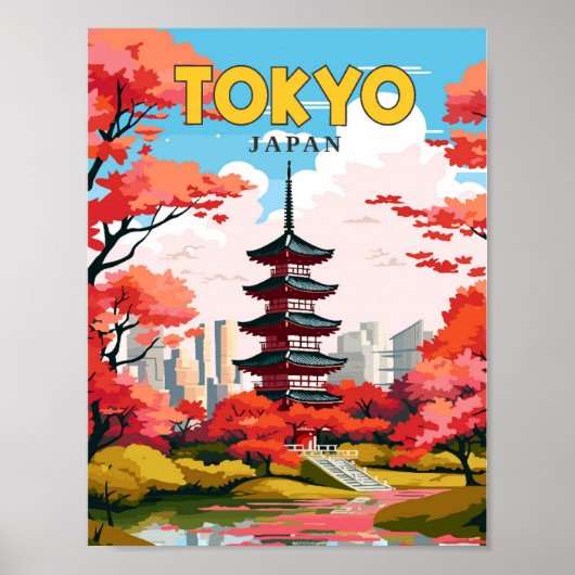 Tokyo Japan vintage reisillustratie Poster (Voorkant)