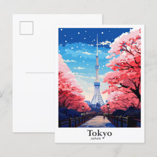Tokyo Japan Vintage Travel Illustratie Briefkaart