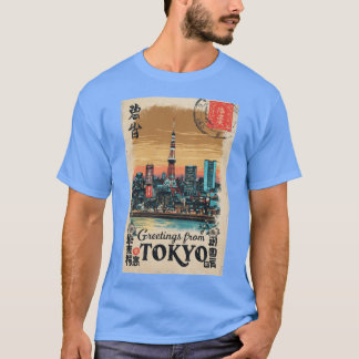 Tokyo Japan Vintageravel Retro Postkaart Ontwerp v T-shirt