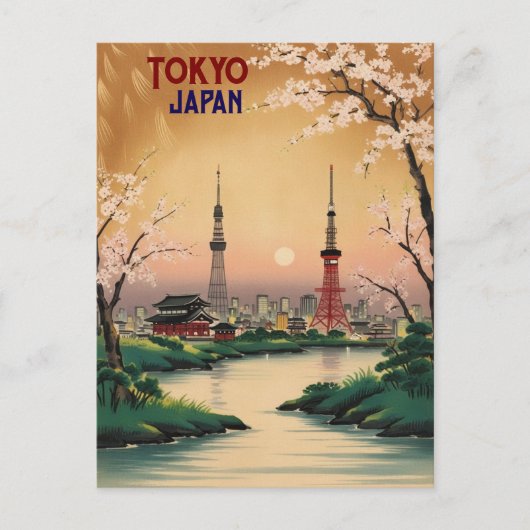 Tokyo Japan  Waterverf Reizen Briefkaart (Voorkant)