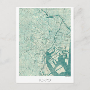 Tokyo Map Blue Vintage Watercolor Briefkaart