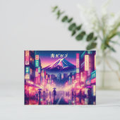 Tokyo met neonlichten en Mount Fuji. briefkaarten (Staand voorkant)