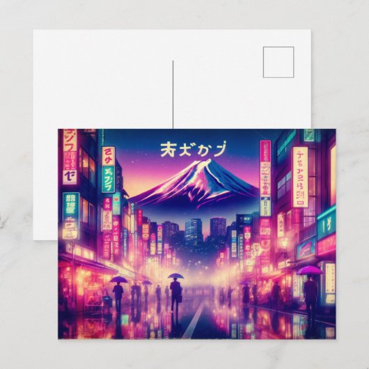 Tokyo met neonlichten en Mount Fuji. briefkaarten (Voorkant / Achterkant)